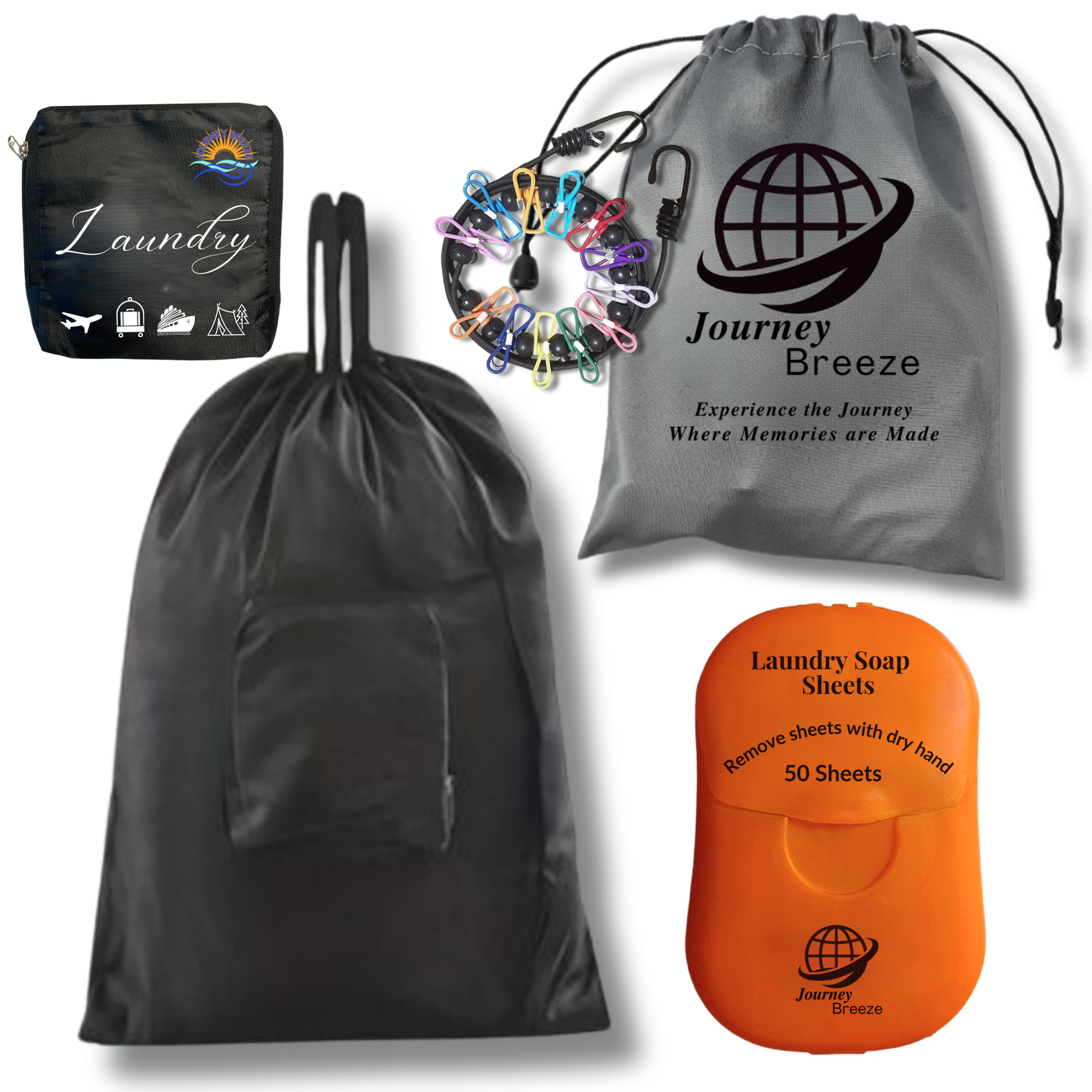 Travel Laundry Detergent Sheets, Portable Clothesline and Foldable Laundry Bag