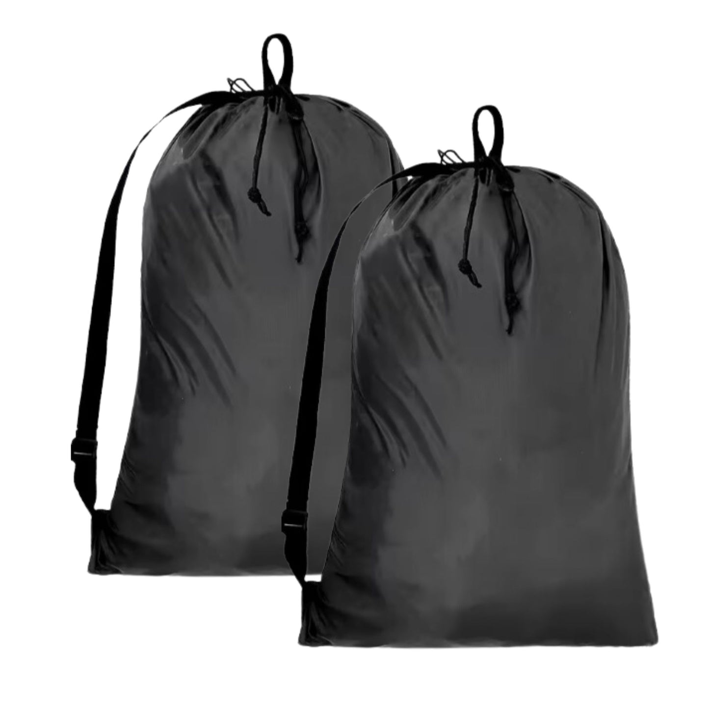 Heavy Duty Laundry Bags with Adjustable Straps, Set of 2, Black Double Drawstring Closure