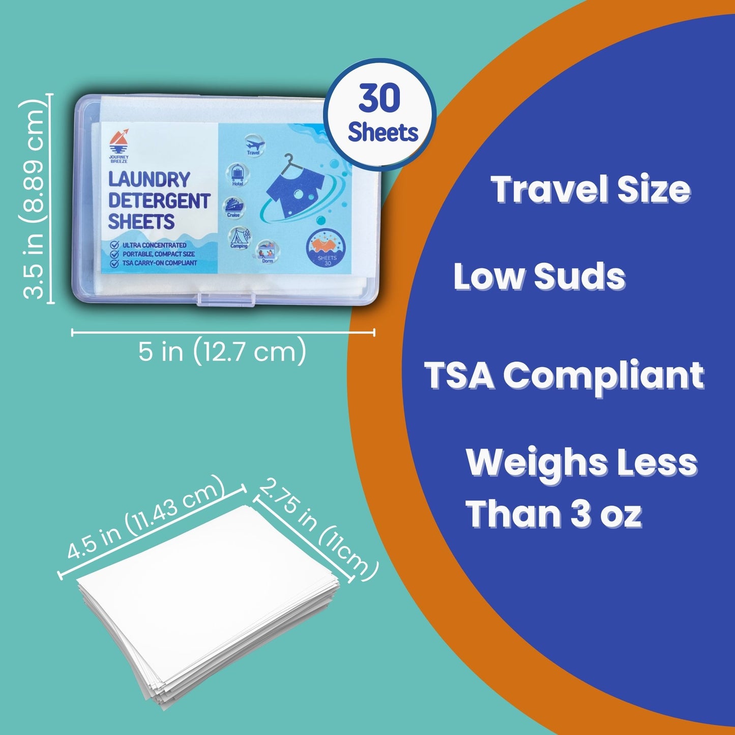 Travel Laundry Detergent Sheets Easy to Use, Both for Washing Machine & Hand-Washing - 30 Sheets