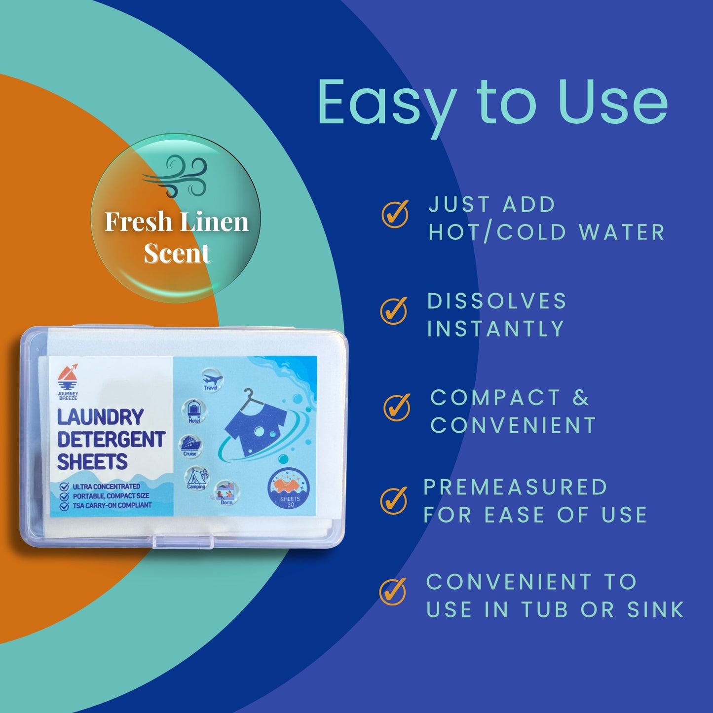 Journey Breeze Laundry Detergent Sheets, Fresh Linen Scent, 30 Count and Sink Stopper