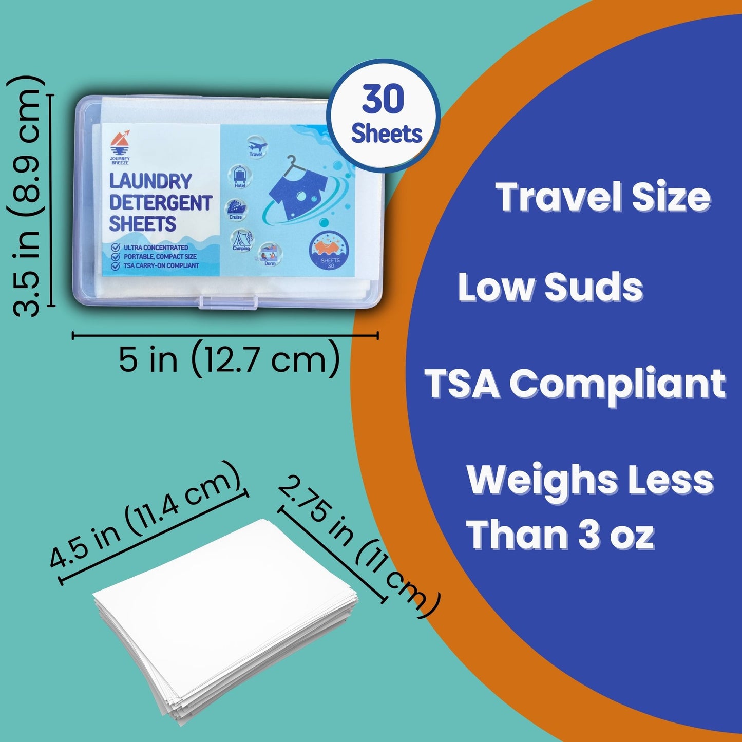 Travel Laundry Detergent Sheets (30 sheets), Refill Pack (20 sheets), Frosted Zip Pouch