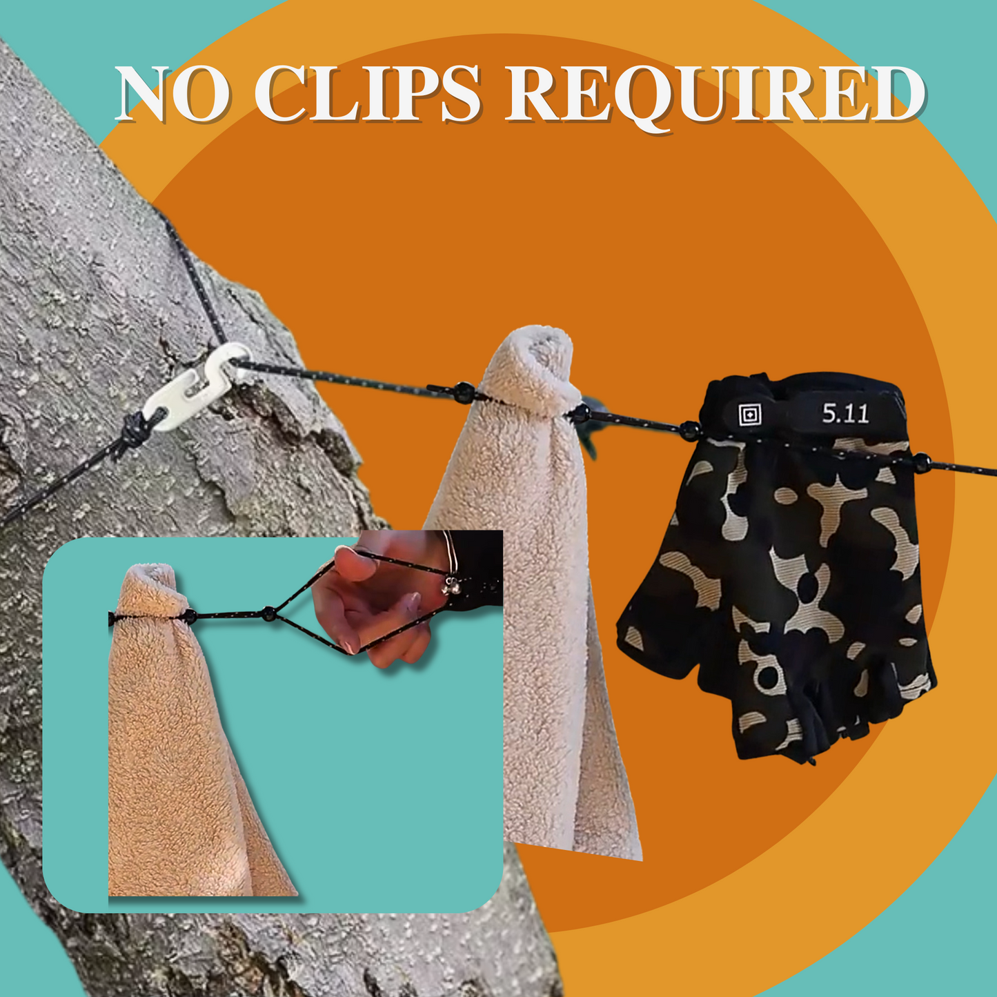 Compact Travel Clothesline - Camping Essentials for Clothes Line Outdoors, Perfect for Travel and Outdoor or Indoor Adventures, Lightweight Camping Clothes Line, 12 Beads