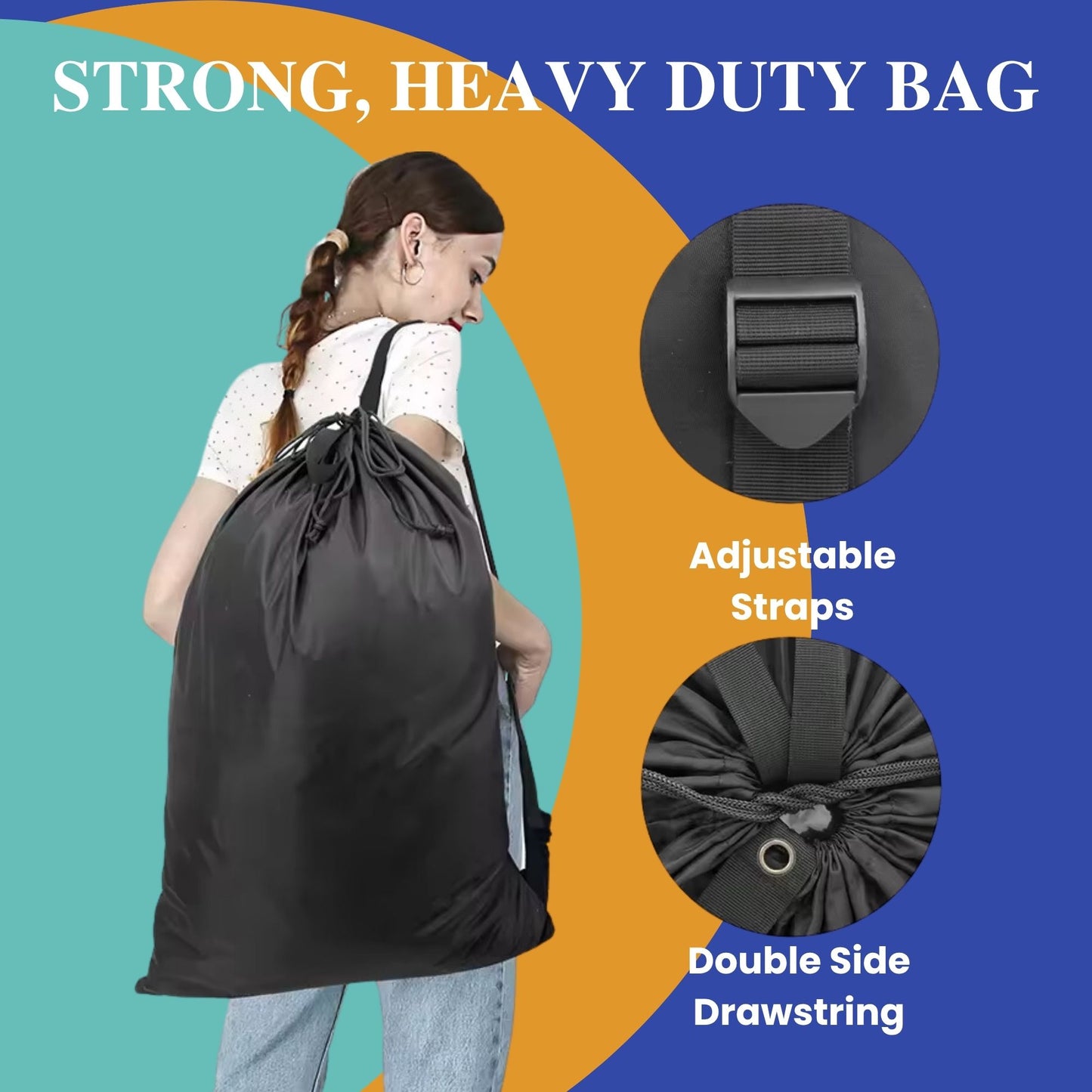 Laundry Bag Large for Dorm with Straps (Black) and 1 pack (30 sheets) Laundry Sheets Detergent