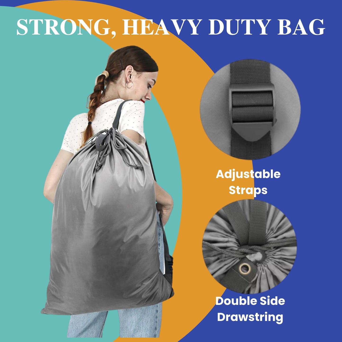 Laundry Bag Large for Dorm with Straps (Gray) and 1 pack (30 sheets) Laundry Sheets Detergent