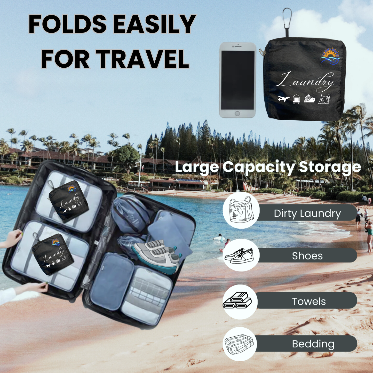 Hotel Essentials Must Haves Laundry Bag Travel, Clothes Line Outdoor or Indoors