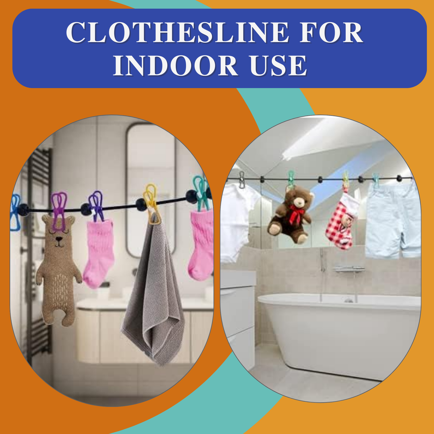 Retractable Portable Clothesline with 12 Clothes Clips for Indoor and Outdoor Laundry Drying Line