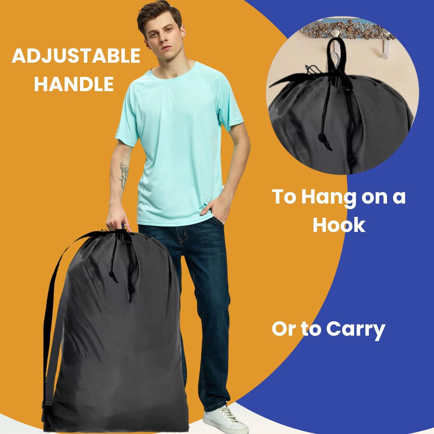 Laundry Bag Large for Dorm with Straps (Black) and 1 pack (30 sheets) Laundry Sheets Detergent