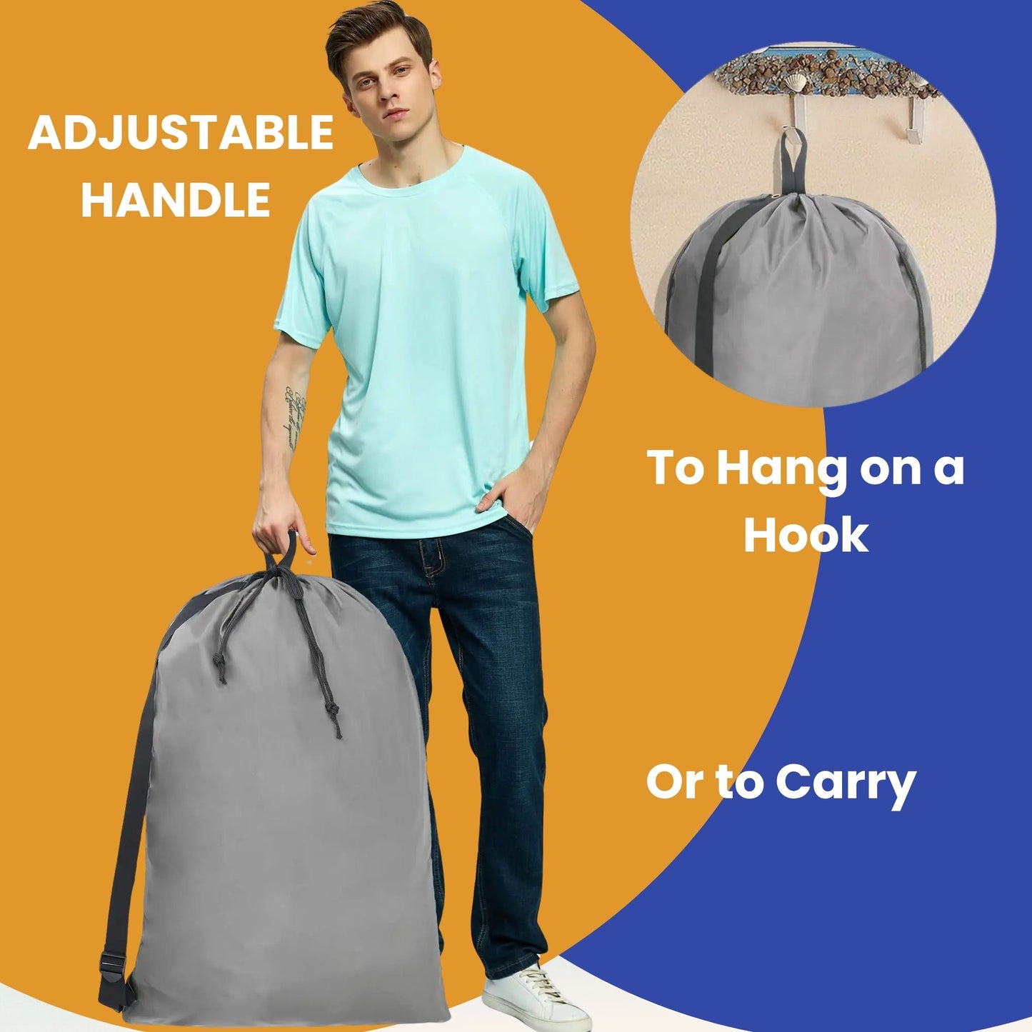 Laundry Bag Large for Dorm with Straps (Gray) and 1 pack (30 sheets) Laundry Sheets Detergent