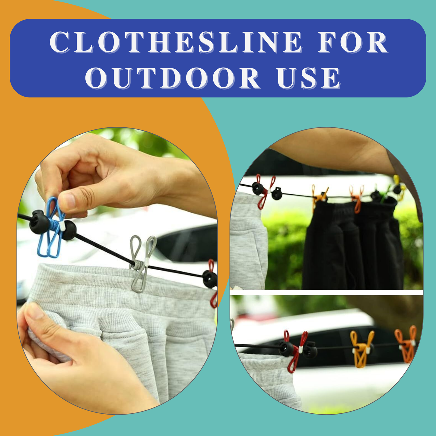 Retractable Portable Clothesline with 12 Clothes Clips for Indoor and Outdoor Laundry Drying Line