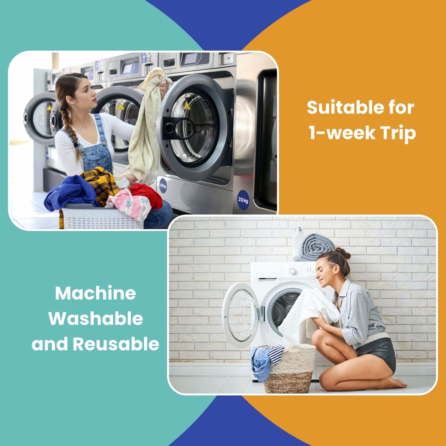 Heavy Duty Laundry Bags with Adjustable Straps, Set of 2, Black Double Drawstring Closure
