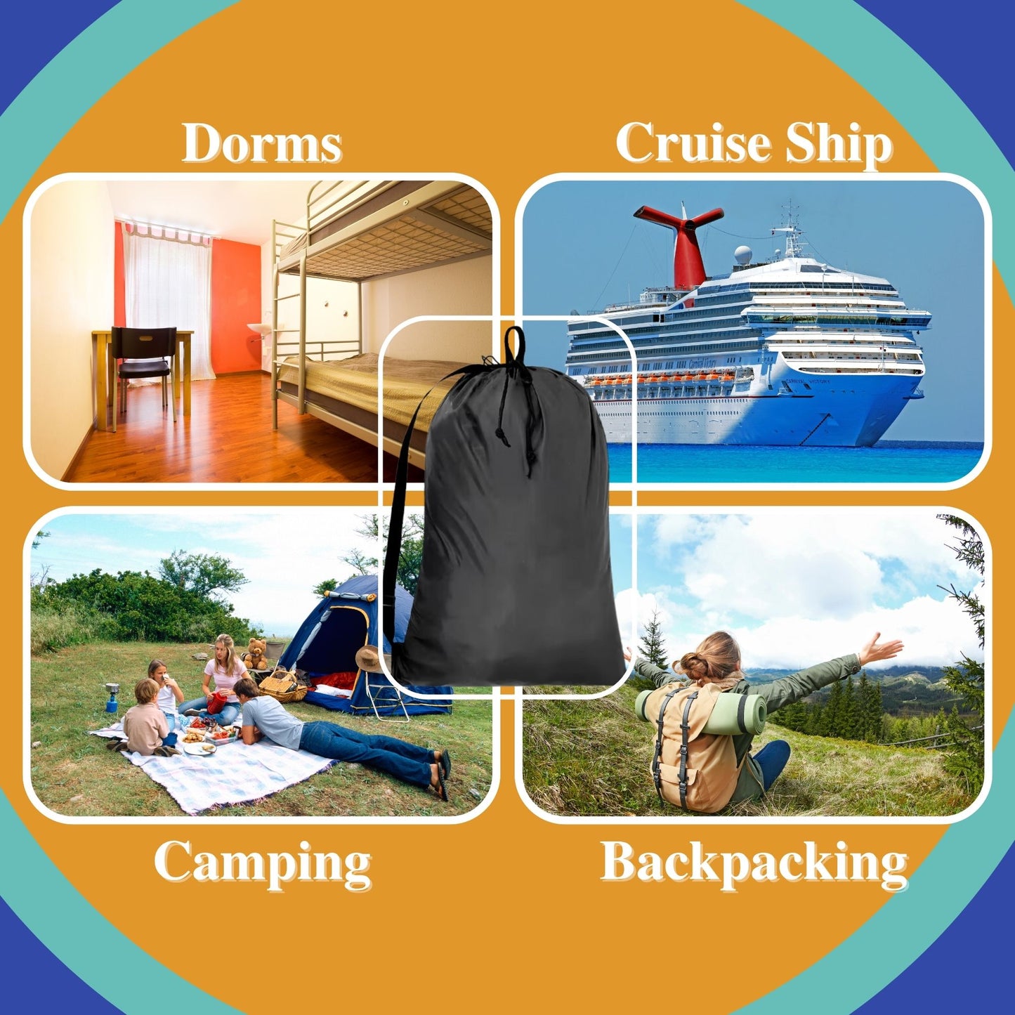 Laundry Bag Large for Dorm with Straps (Black) and 1 pack (30 sheets) Laundry Sheets Detergent