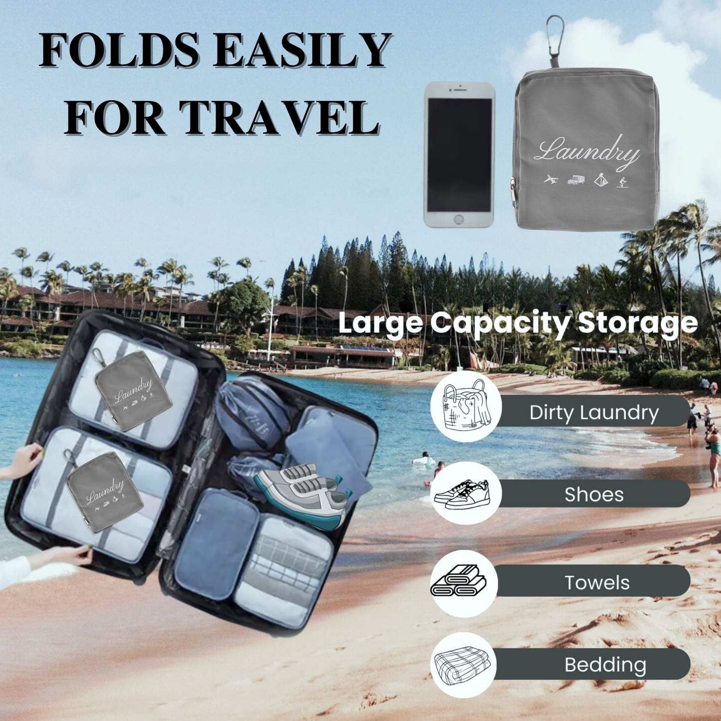 Travel Essentials Laundry Kit: Laundry Detergent Sheets, Foldable Laundry Bag, Portable Indoor/Outdoor Clothesline
