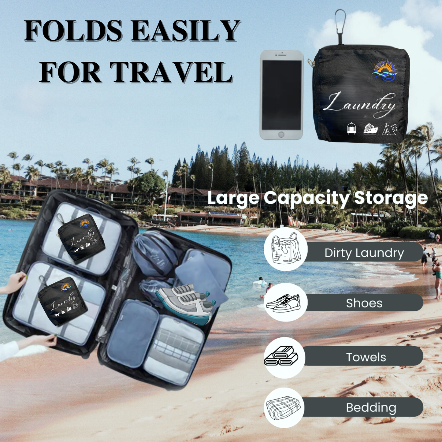 Travel Laundry Detergent Sheets, Portable Clothesline and Foldable Laundry Bag