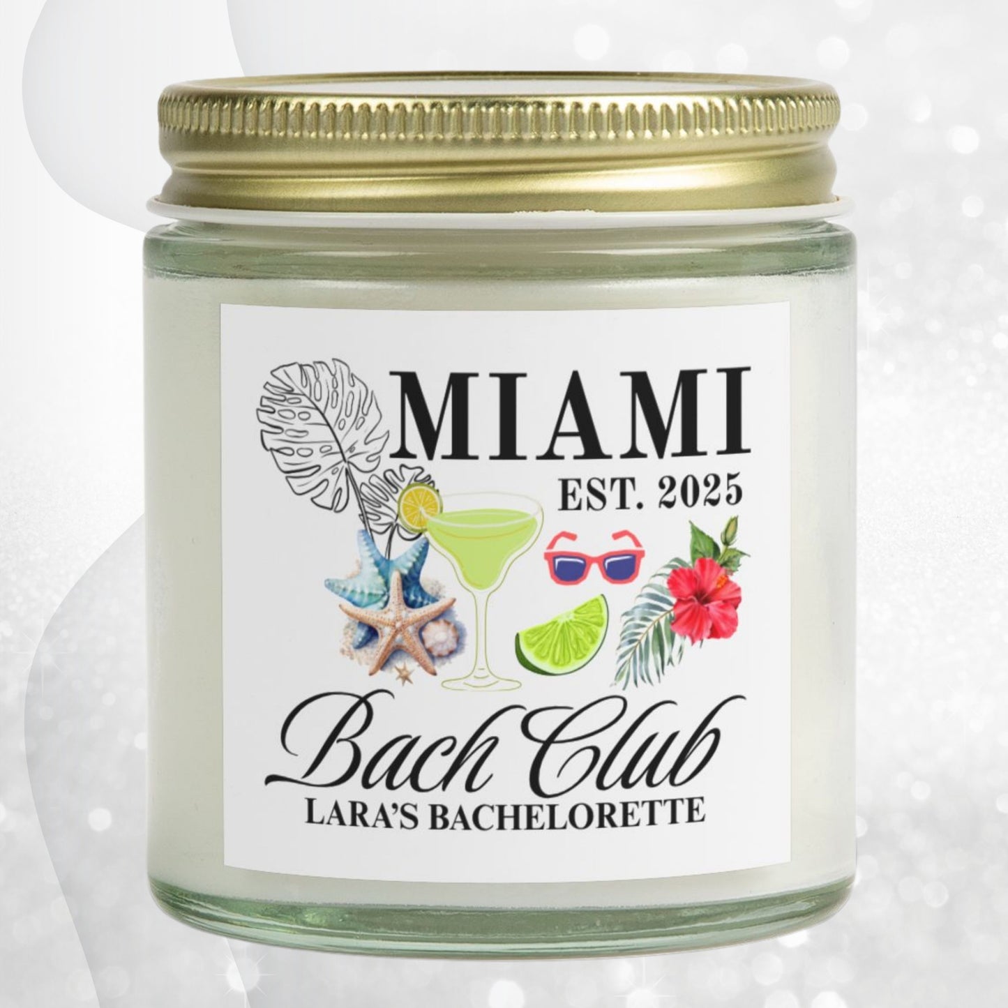 Miami Travel Candle Personalized, Coconut Apricot Wax Candle, Memories of Travel Collection, Traveler Gift Family Vacation Keepsake