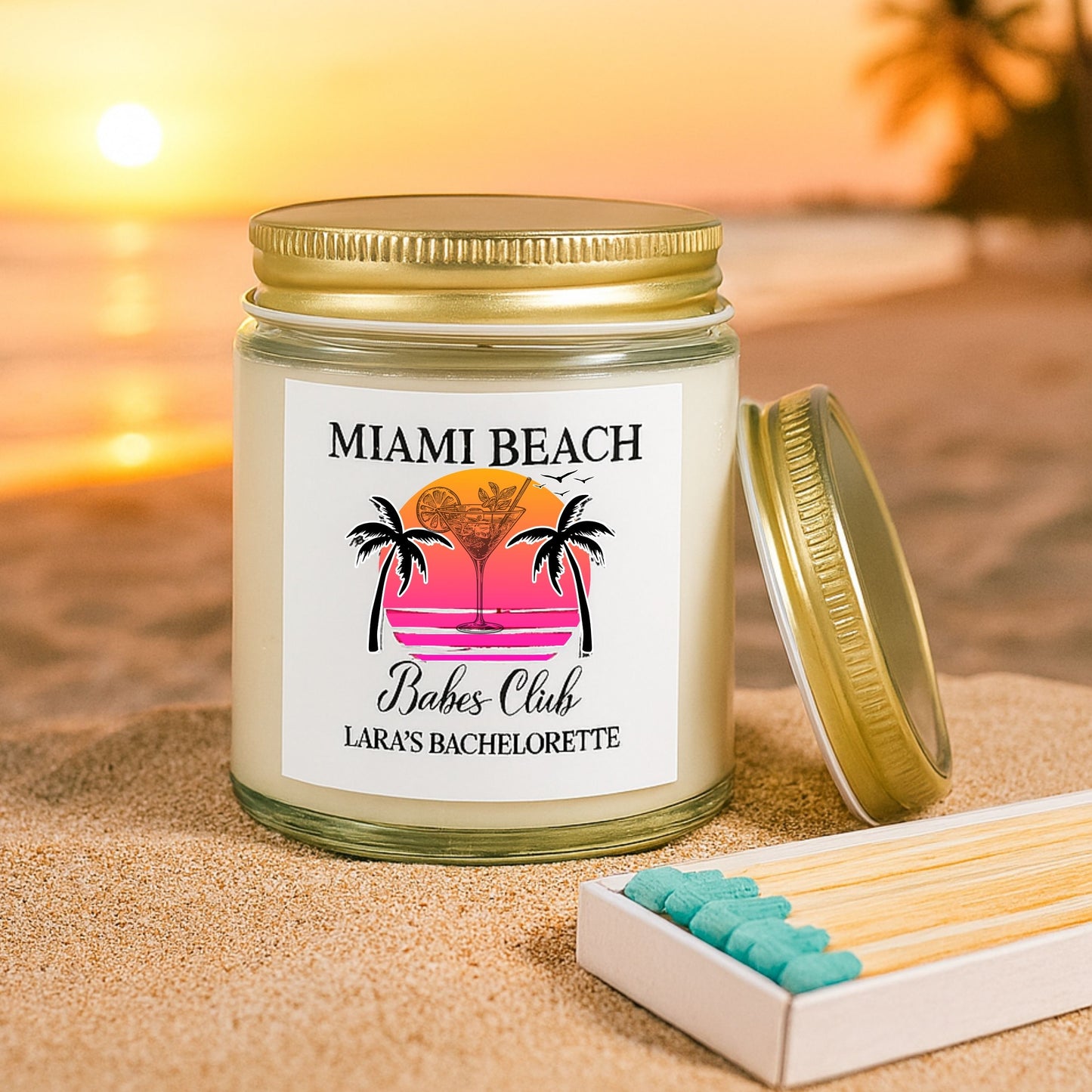 Personalized Miami Beach Bachelorette Candle, Bridesmaid Candle Gift, Beach Home Decor, Wedding Candle, Bachelorette Party Gift Bride