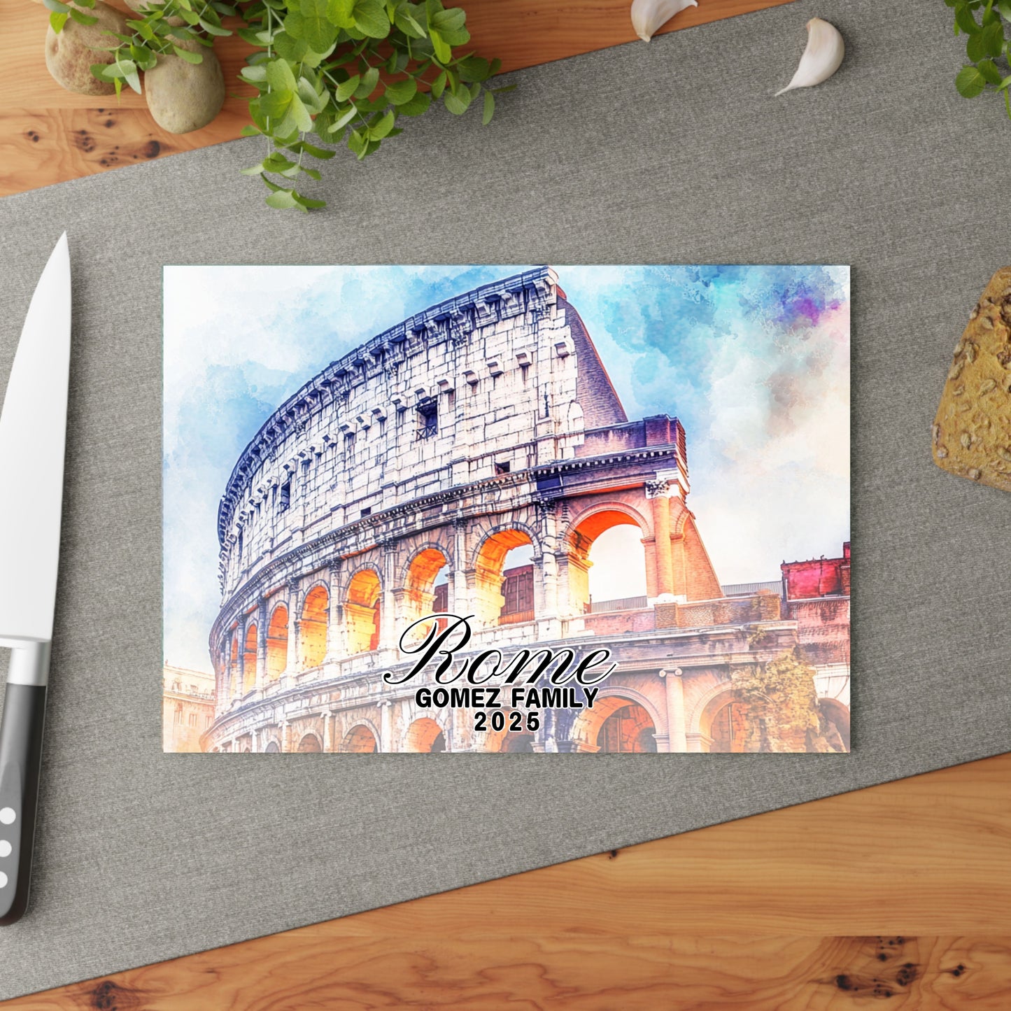 Rome Personalized Glass Cutting Board, Tempered Glass Cutting Board, Food Cutting Board, Housewarming Gift, Travel Destination