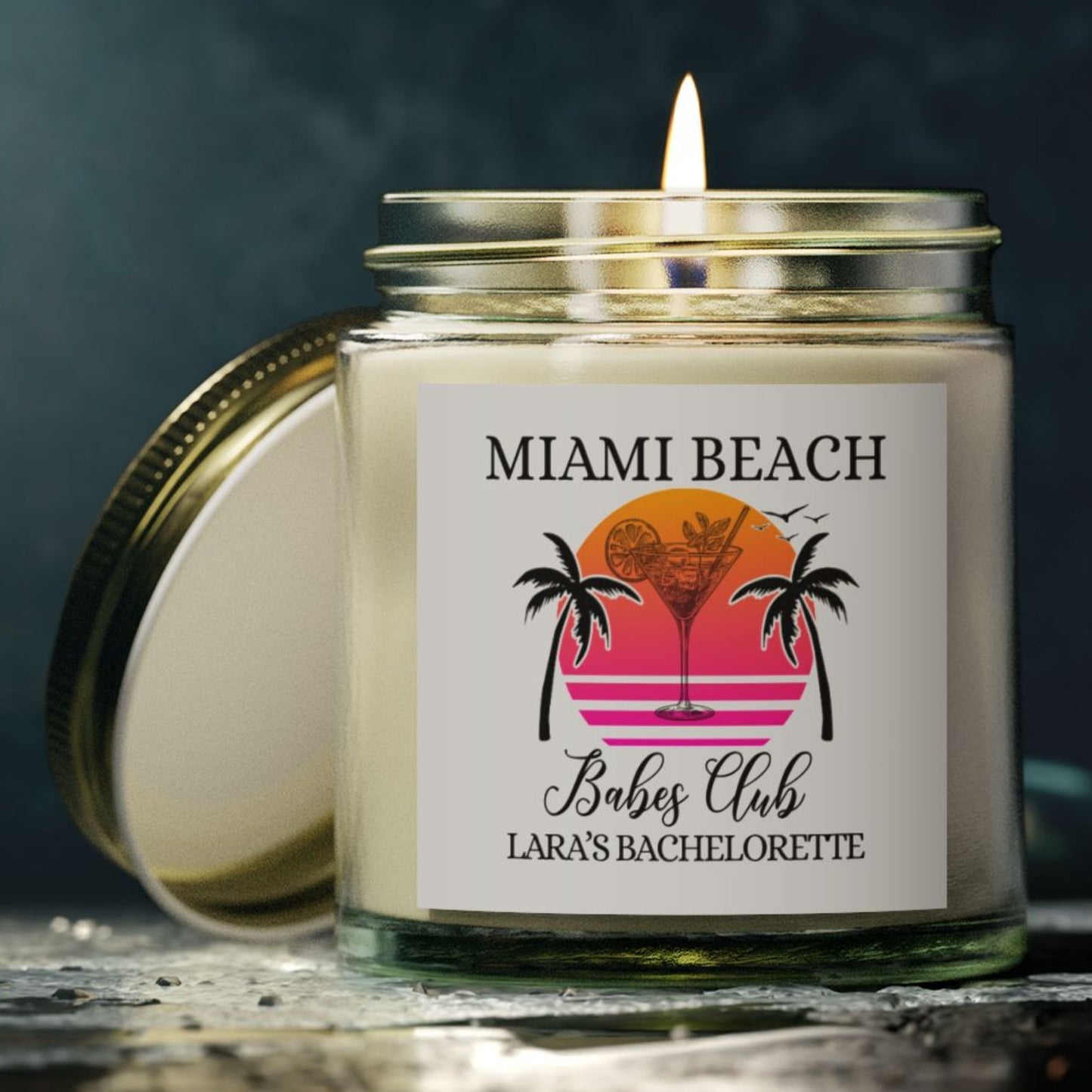 Personalized Miami Beach Bachelorette Candle, Bridesmaid Candle Gift, Beach Home Decor, Wedding Candle, Bachelorette Party Gift Bride