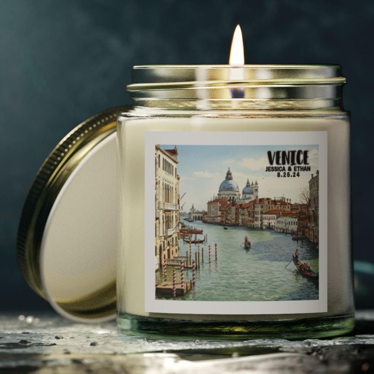 Venice, Italy Candle Personalized, Coconut Apricot Wax Candle, Memories of Travel Collection, Traveler Gift Family Vacation Keepsake