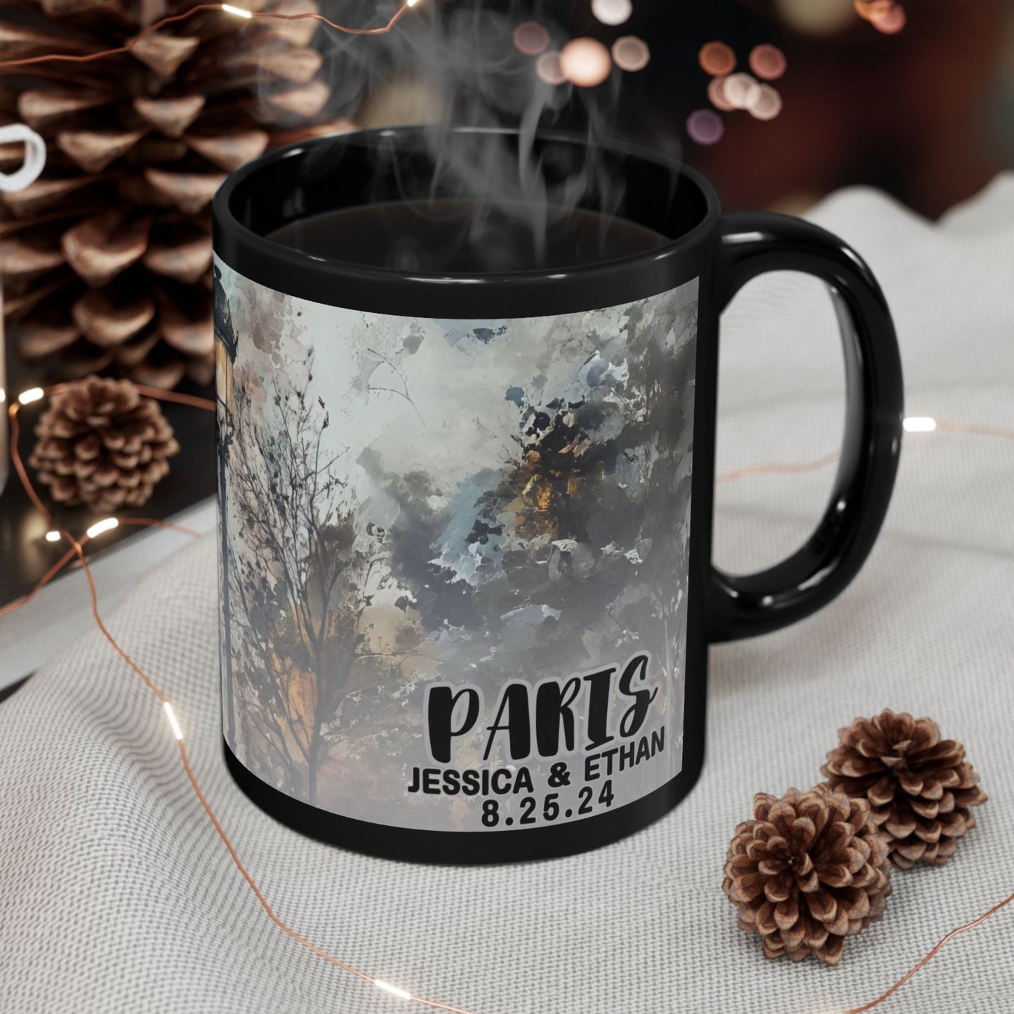 Paris Travel Mug, Custom Black Mug, Custom Design Black Mug, Custom Text Photo Black Mug 11oz or 15oz