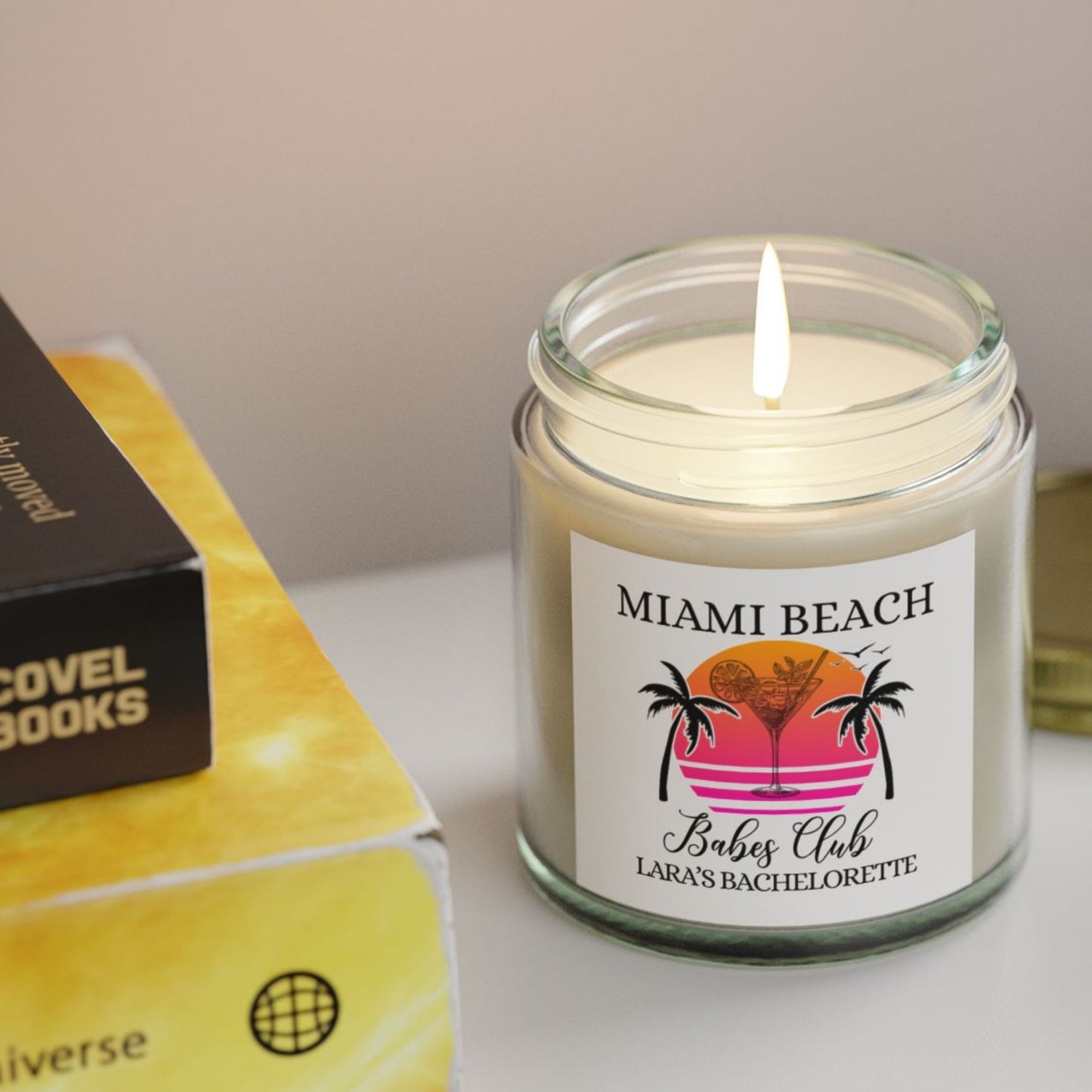 Personalized Miami Beach Bachelorette Candle, Bridesmaid Candle Gift, Beach Home Decor, Wedding Candle, Bachelorette Party Gift Bride