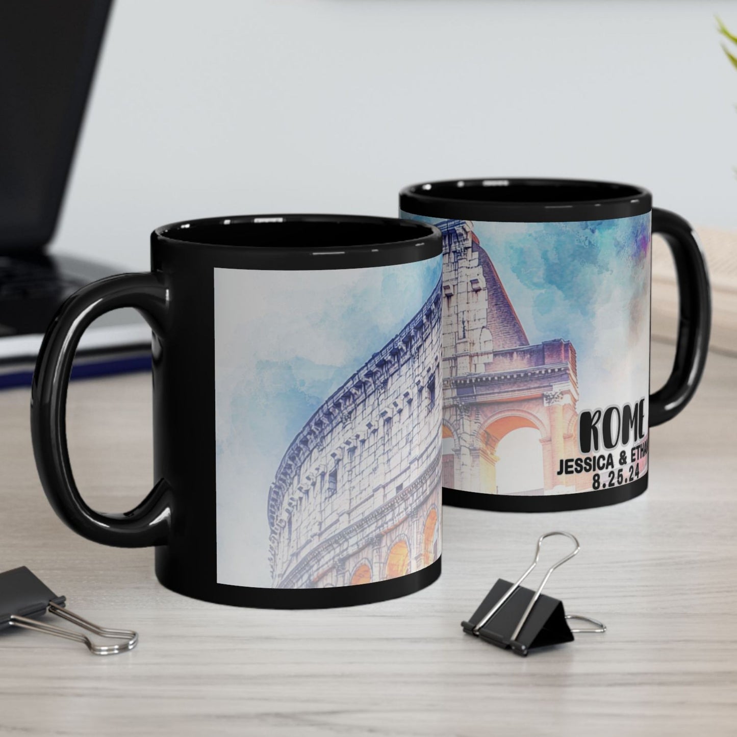 Rome Travel Mug, Custom Black Mug, Custom Design Black Mug, Custom Text Photo Black Mug 11oz or 15oz