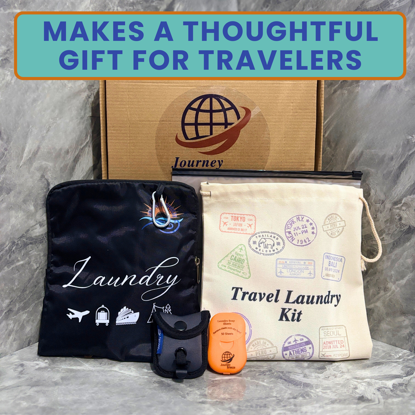 Travel Laundry Detergent Sheets Gift Set – Hand-Wash Detergent Sheets, Clothesline with Beads, Laundry & Storage Bags | Journey Breeze