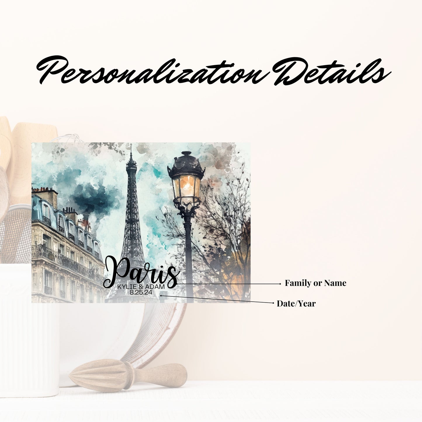 Paris France Personalized Tempered Glass Cutting Board, Food Cutting Board, Housewarming Travel Gift
