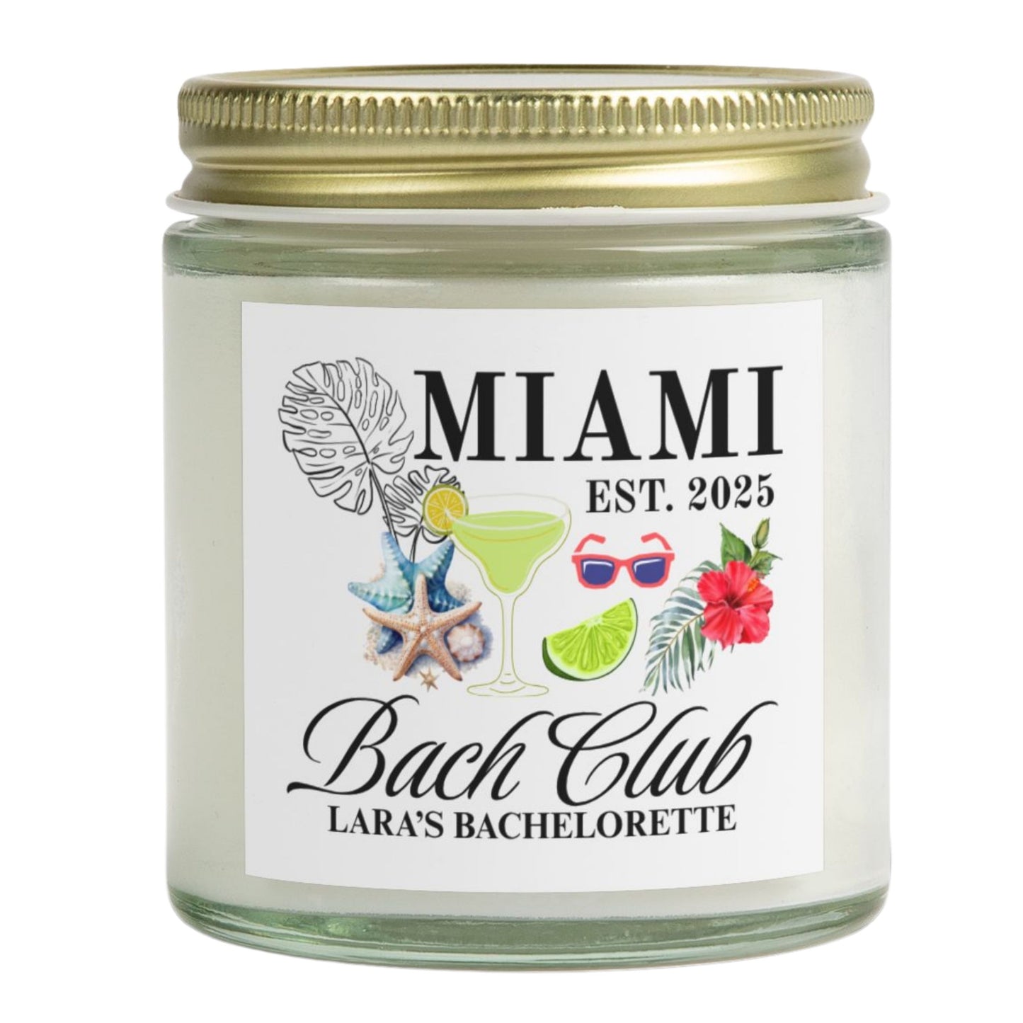 Miami Travel Candle Personalized, Coconut Apricot Wax Candle, Memories of Travel Collection, Traveler Gift Family Vacation Keepsake