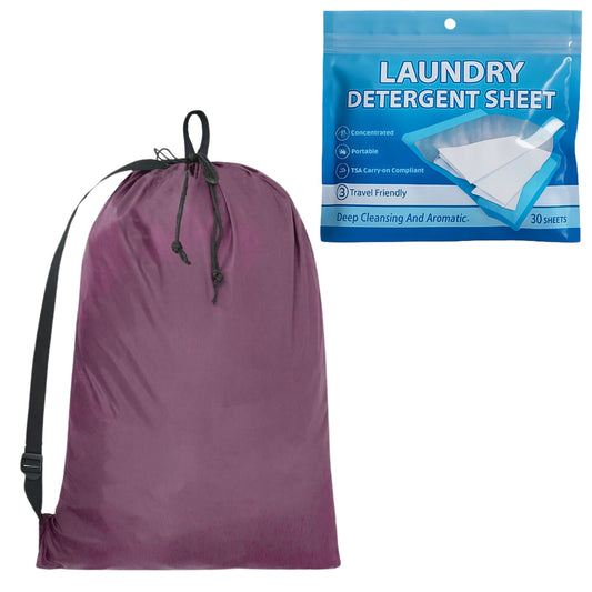 Laundry Bag for Dorm with Straps (Burgundy) and 1 pack (30 sheets) Laundry Sheets Detergent