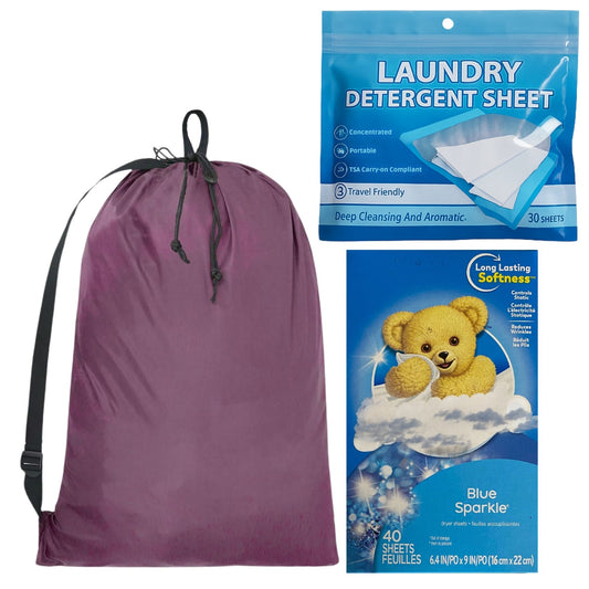 Laundry Backpack with Straps (Burgundy) and 1 pack Laundry Detergent Sheets and 1 pack Fabric Softener Dryer Sheets