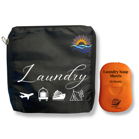 Travel Laundry Set –  Hand-Wash Detergent Sheets & Foldable Laundry Bag | Journey Breeze