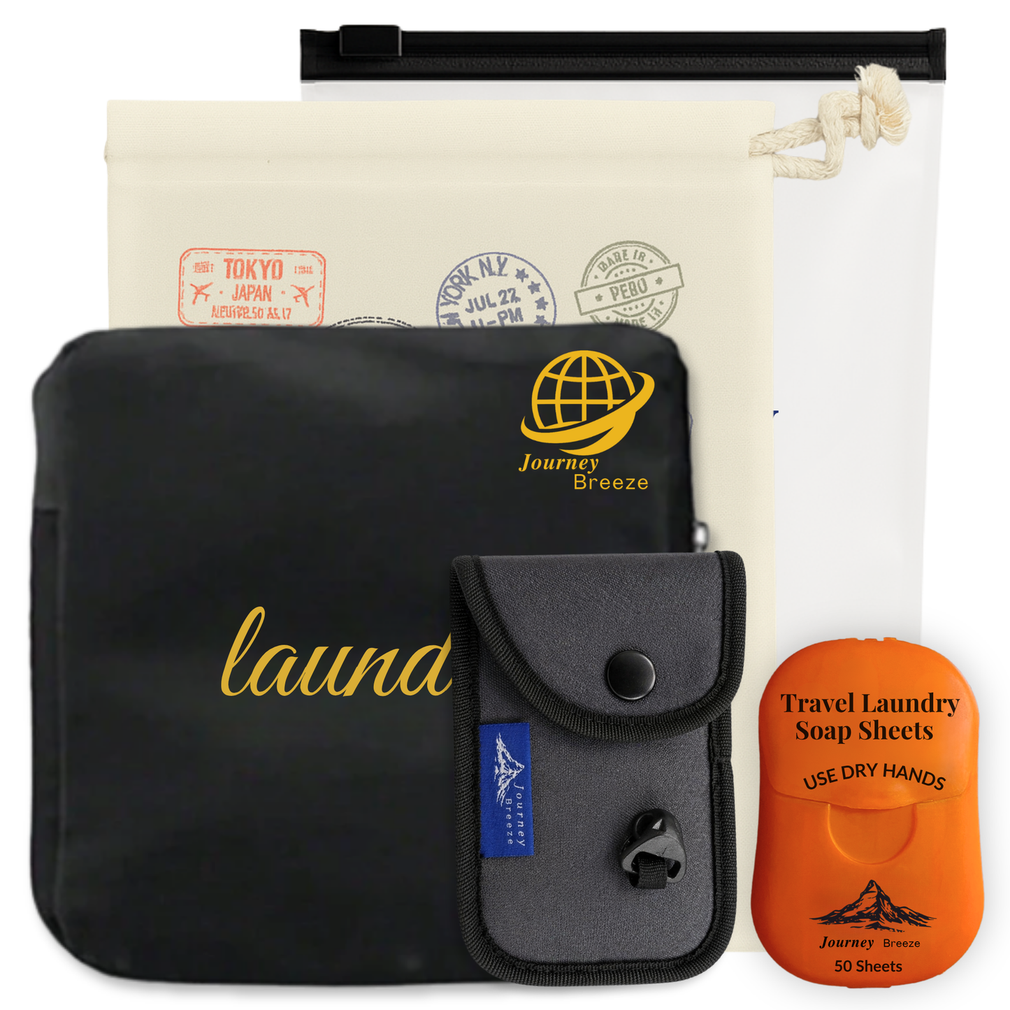 Travel Laundry Detergent Sheets – Hand Wash Only Laundry Kit, Clothesline and Foldable Bag | Journey Breeze
