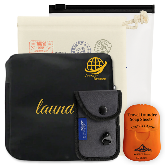 Travel Laundry Detergent Sheets – Hand Wash Only Laundry Kit, Clothesline and Foldable Bag | Journey Breeze