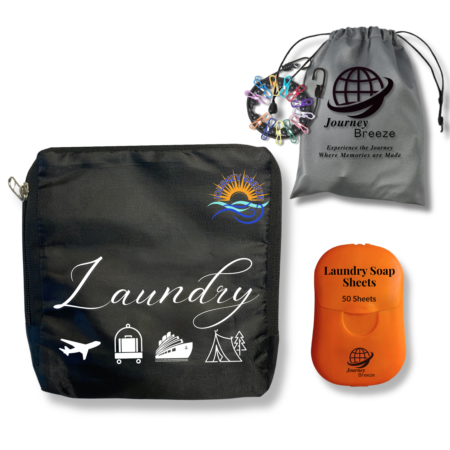 Travel Laundry Detergent Sheets – Hand Wash Only Laundry Kit, Clothesline and Foldable Bag | Journey Breeze