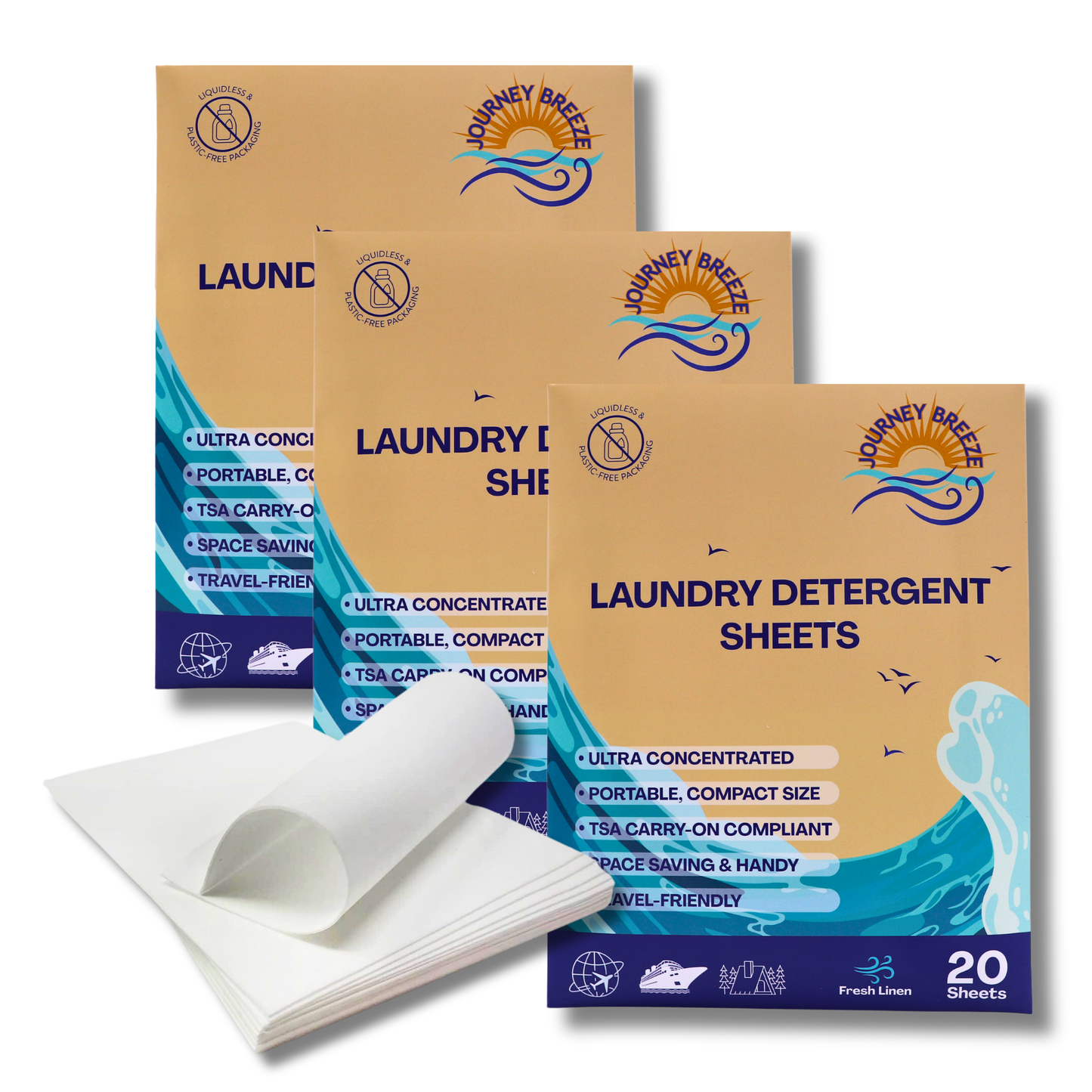 Travel Laundry Detergent Sheets 60 count – Hand & Machine Wash, TSA-Friendly & Compact | Journey Breeze