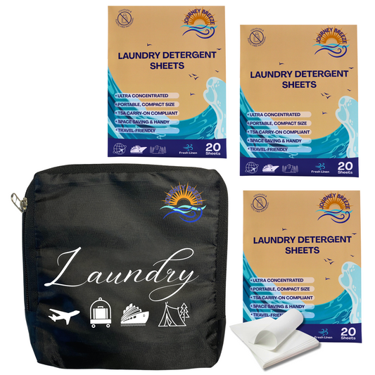 Travel Laundry Detergent Sheets, 3 Packs (20 Sheets) with Foldable Laundry Bag