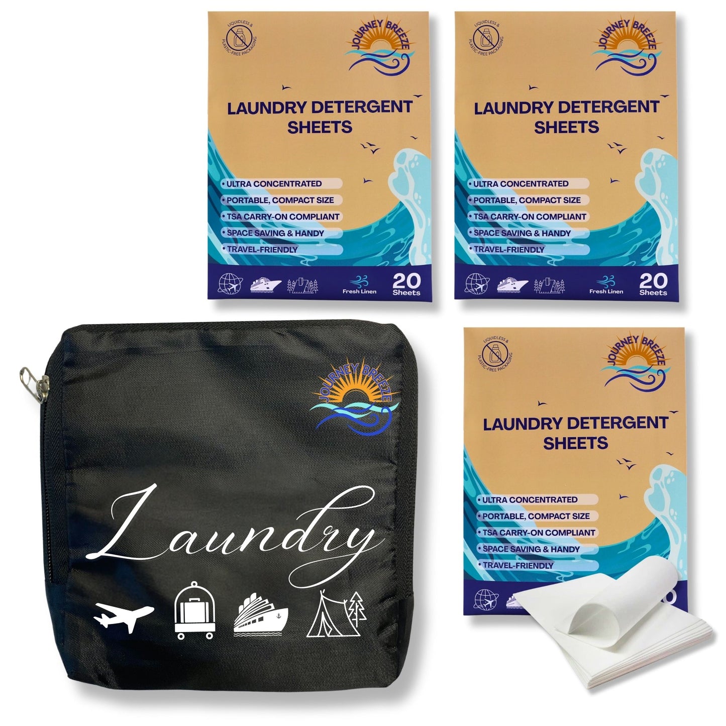 Travel Laundry Detergent Sheets (3 Packs) and Lightweight Travel Laundry Bag Set – Foldable Laundry Bag and Portable Detergent Sheets for Hotel Sink Washing, Cruises & Camping