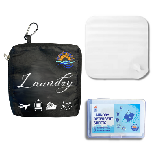 Travel Laundry Detergent Sheets (30 count) Bathroom Sink Stopper and Foldable Laundry Bag