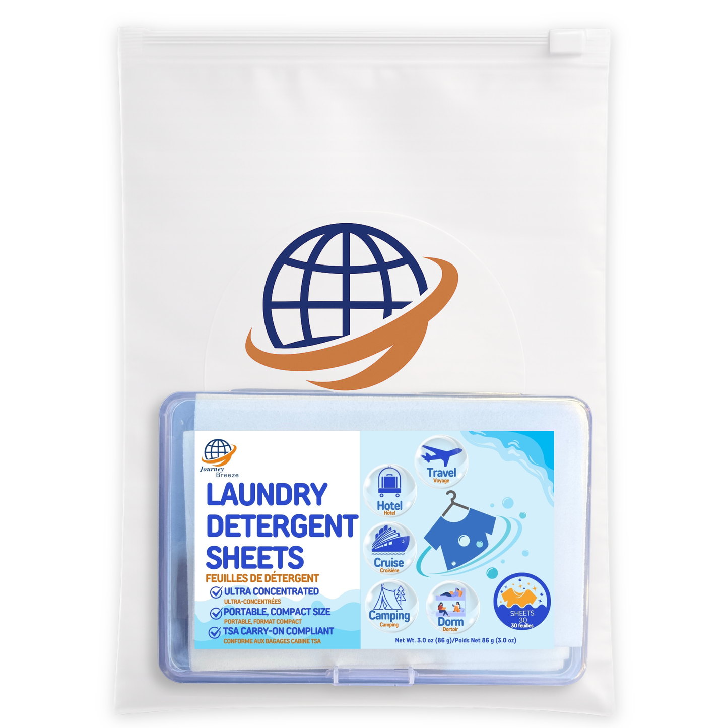 Travel Laundry Detergent Sheets 30 count – Hand & Machine Wash, TSA-Friendly & Compact | Journey Breeze