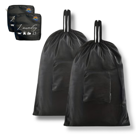 Foldable Laundry Bag and Compact Travel Clothesline - Must have Essentials for Cruises Camping and Hotel for your next vacation 2 Pack Black