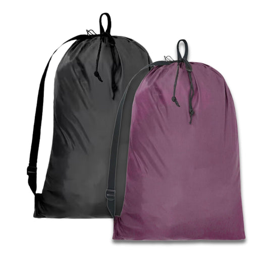 Heavy Duty Laundry Bags with Adjustable Straps, Set of 2, Black and Burgundy, Double Drawstring Closure