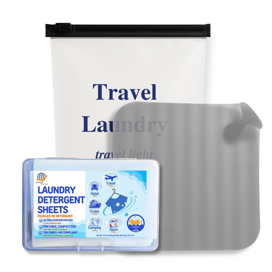 Travel Laundry Detergent Sheets for Hand & Machine Wash with Sink Stopper – TSA-Friendly Laundry Kit | Journey Breeze