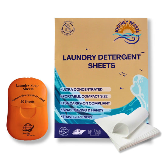 Travel Laundry Detergent Kit with 50 Pocket Laundry Sheets, 30 Travel Detergent Sheets, Silicone Sink Stopper & Canvas Bag, plus Bonus Pouch, TSA Compliant