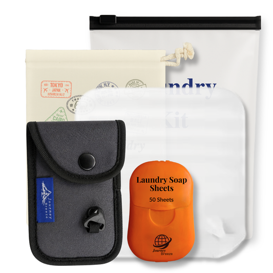 Travel Laundry Kit for Hand Washing – Detergent Sheets, Portable Clothesline & Storage Pouches | Journey Breeze