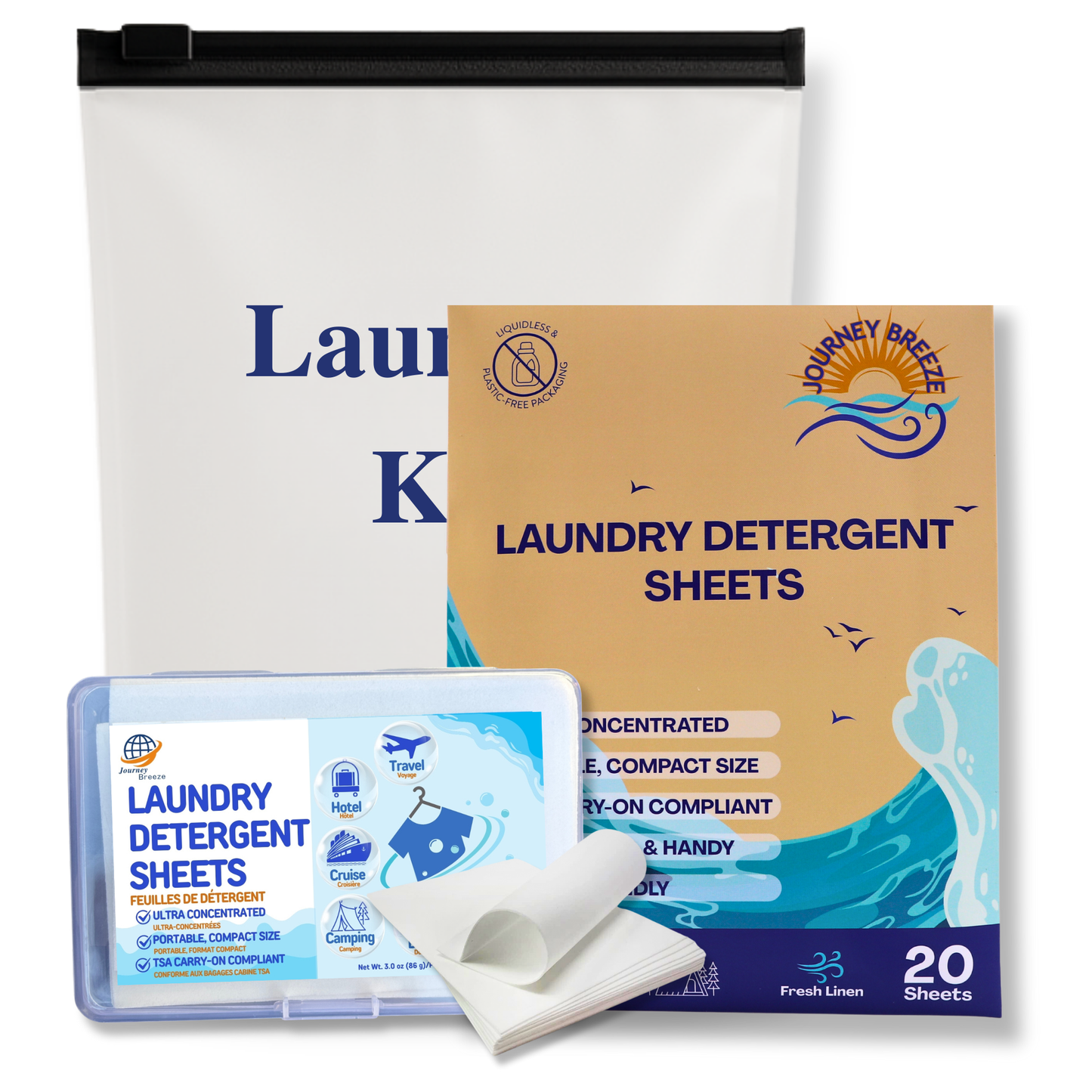 Travel Laundry Detergent Sheets 30 and 20 Pack – Hand & Machine Wash, TSA-Friendly & Compact | Journey Breeze