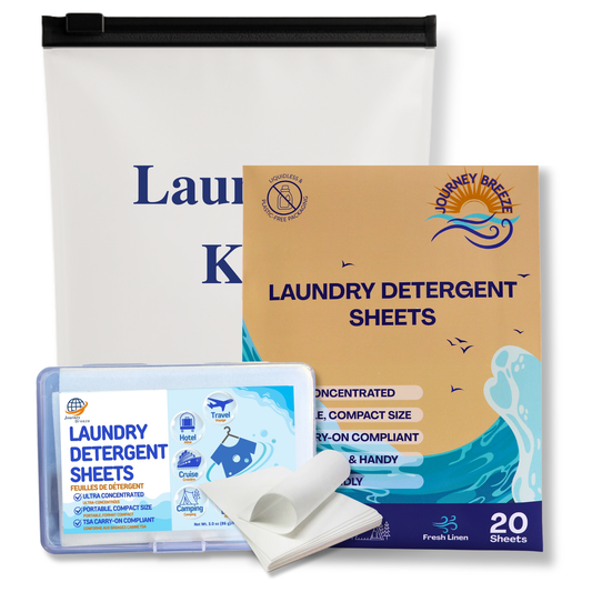 Travel Laundry Detergent Sheets 30 and 20 Pack – Hand & Machine Wash, TSA-Friendly & Compact | Journey Breeze
