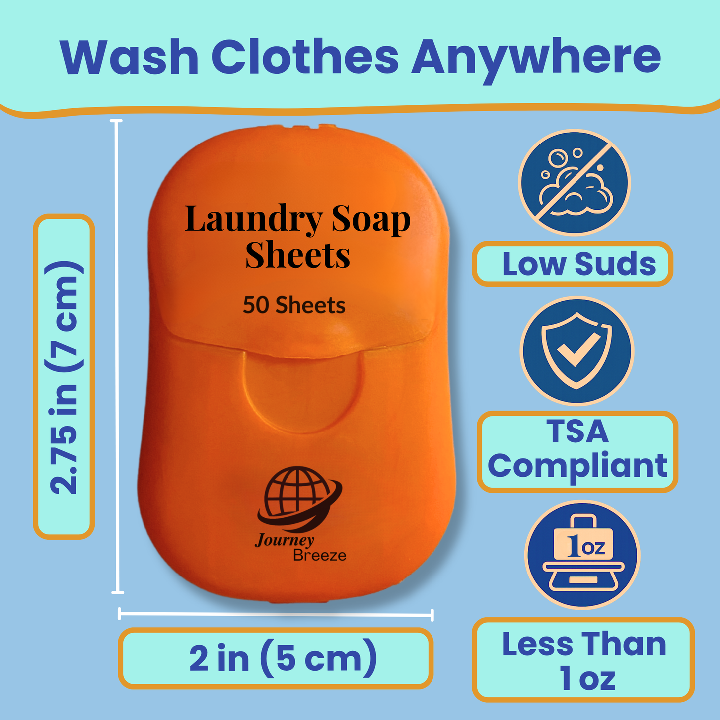 Travel Laundry Detergent Sheets – Hand Wash Only Laundry Kit, Clothesline and Foldable Bag | Journey Breeze