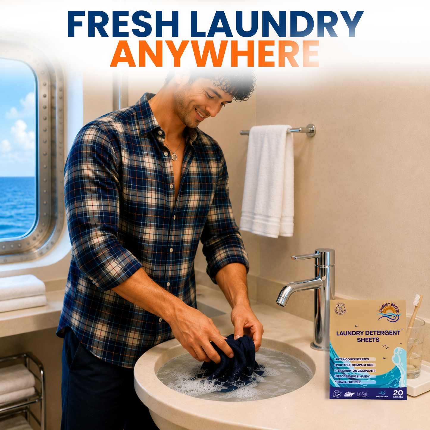 Travel Laundry Detergent Sheets 60 count – Hand & Machine Wash, TSA-Friendly & Compact | Journey Breeze