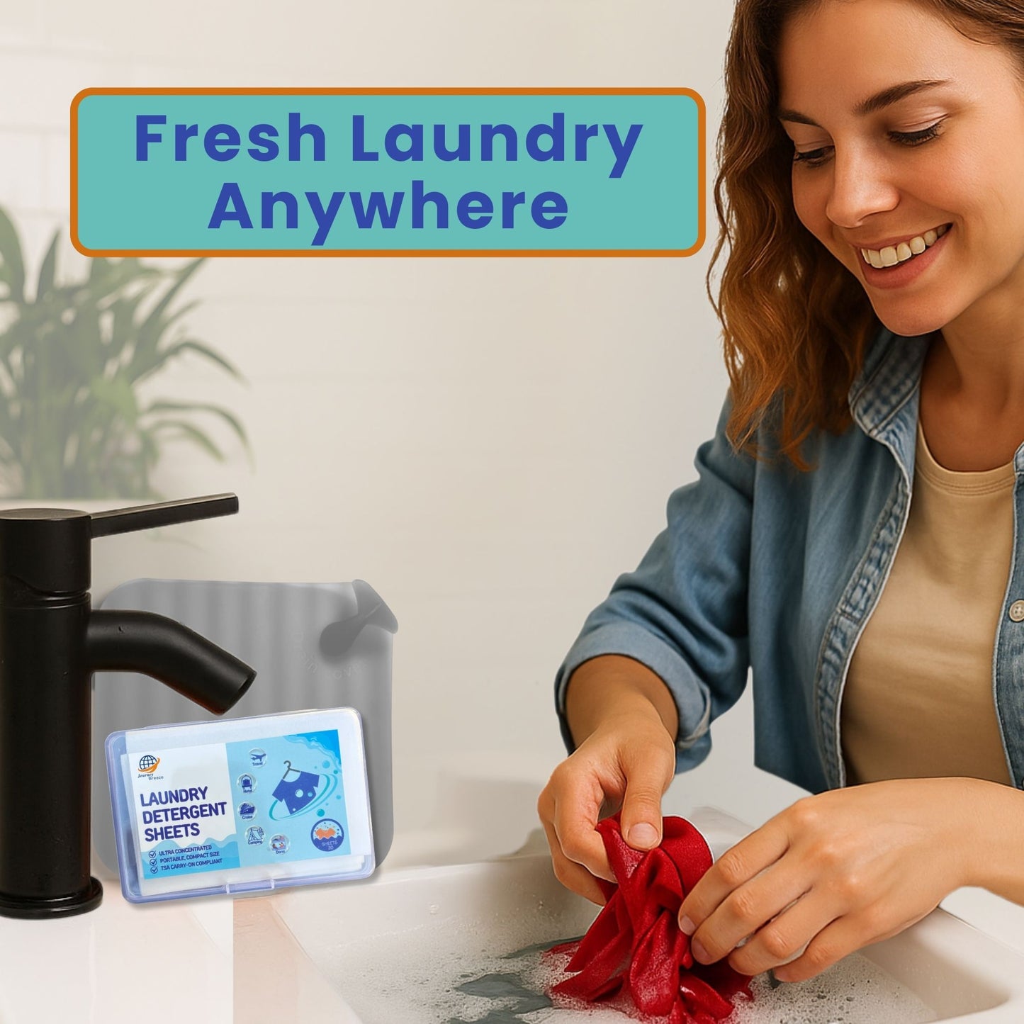 Travel Laundry Detergent Sheets for Hand & Machine Wash with Sink Stopper – TSA-Friendly Laundry Kit | Journey Breeze