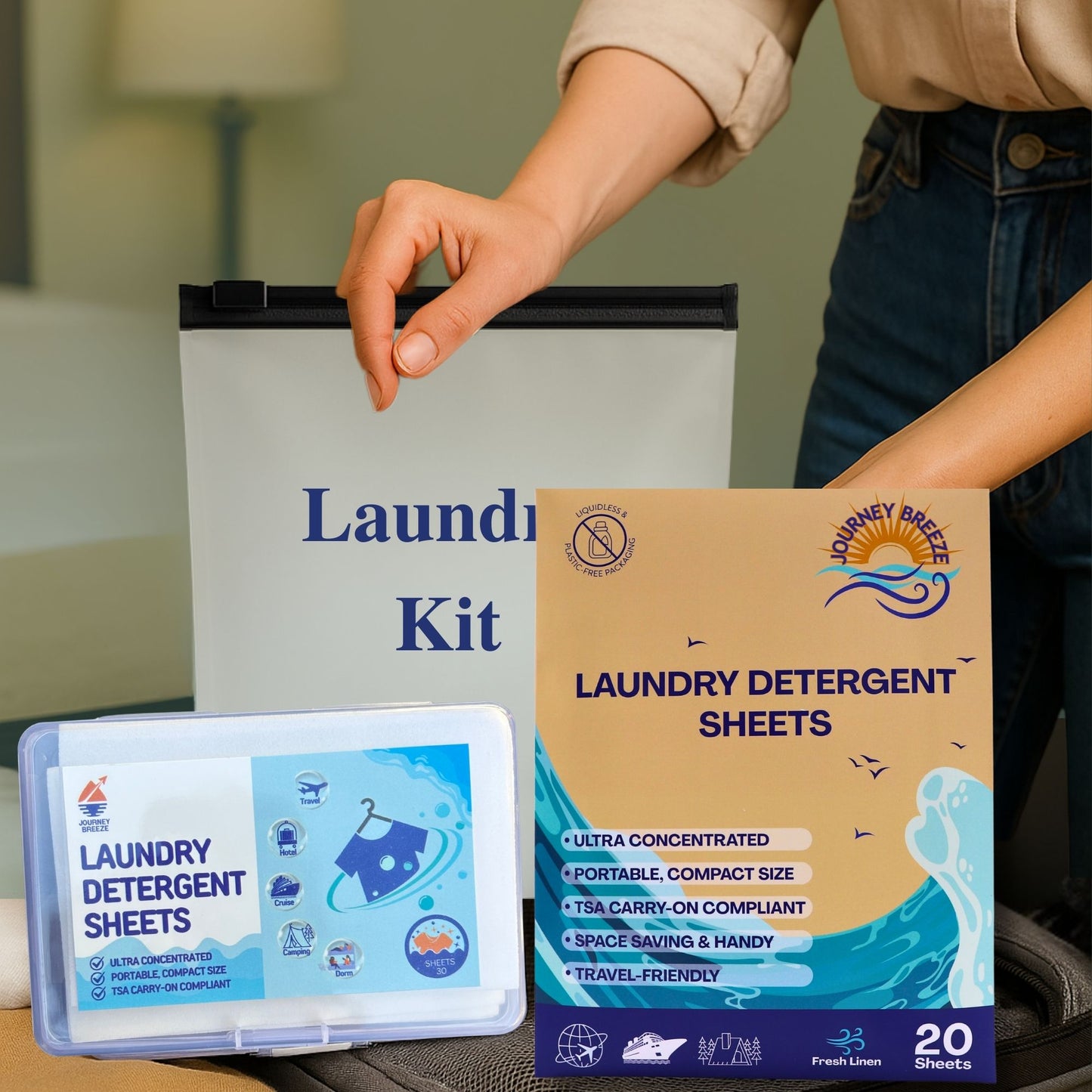 Travel Laundry Detergent Sheets (30 sheets), Refill Pack (20 sheets), Frosted Zip Pouch